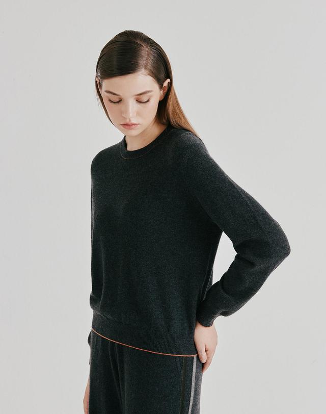 캐시미어하우스 [Cashmere Class] 100%캐시미어 Round Pullover_Charcoal(CH) C53WPU014CH 착용컷