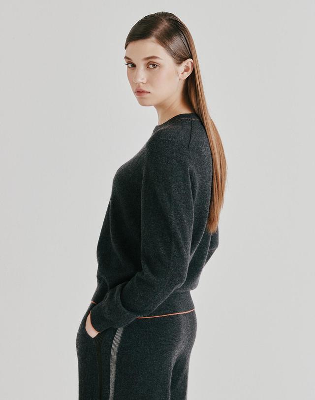 캐시미어하우스 [Cashmere Class] 100%캐시미어 Round Pullover_Charcoal(CH) C53WPU014CH 착용컷