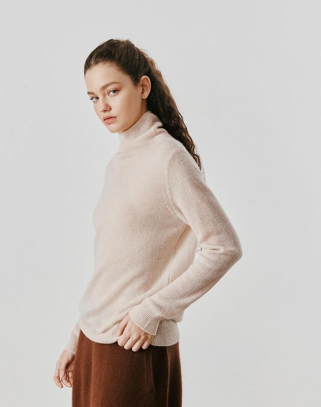 캐시미어하우스 [Cashmere Class] 100%캐시미어 Rollneck Loose Pullover_Pink Beige(PB) C53WPU025PB 착용컷