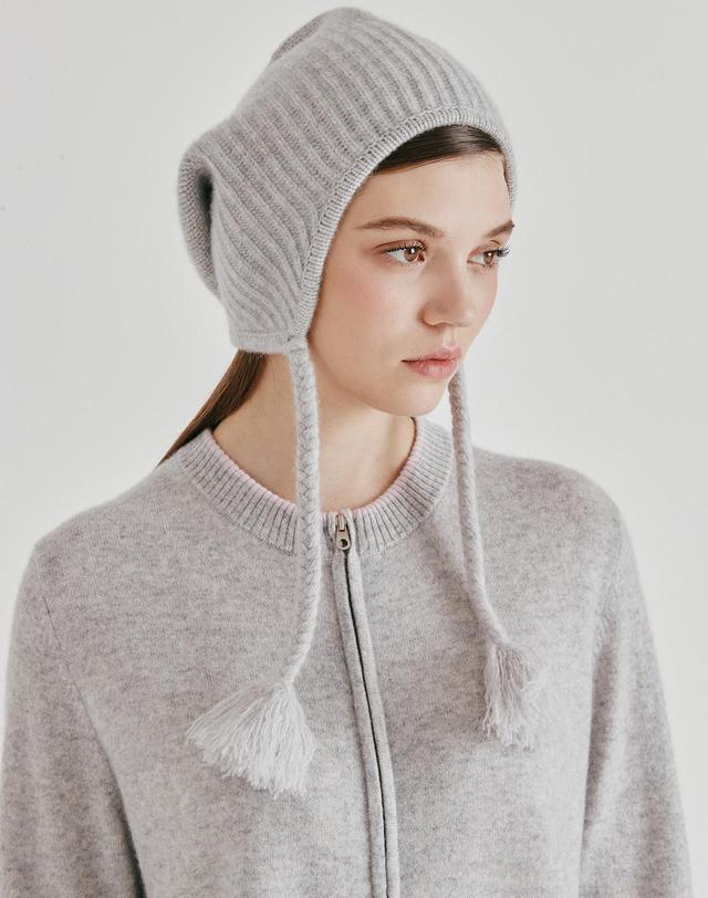 캐시미어하우스 [Murray Allan] 100%캐시미어 Long tail beanie_Light grey (LG) M53AHA038LG 착용컷
