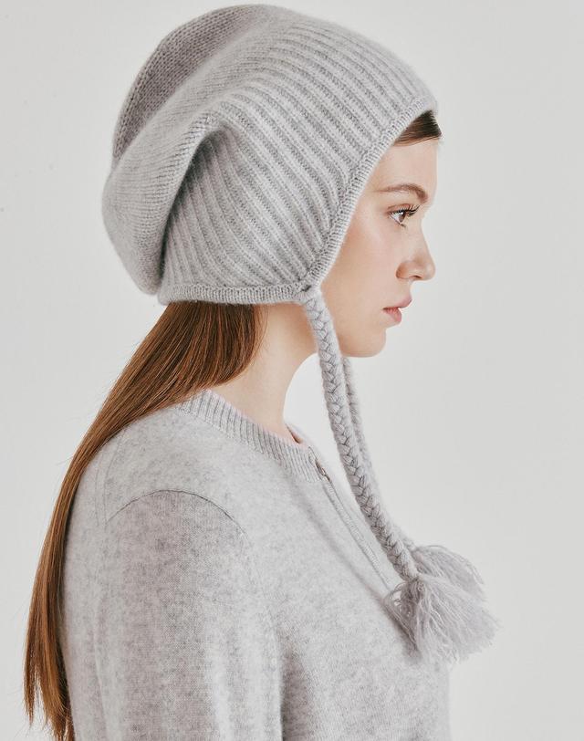 캐시미어하우스 [Murray Allan] 100%캐시미어 Long tail beanie_Light grey (LG) M53AHA038LG 착용컷