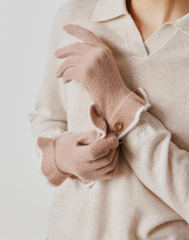 캐시미어하우스 [Murray Allan] 100%캐시미어 Ruffle glove_Camel (CA) M53AGL040CA 착용컷