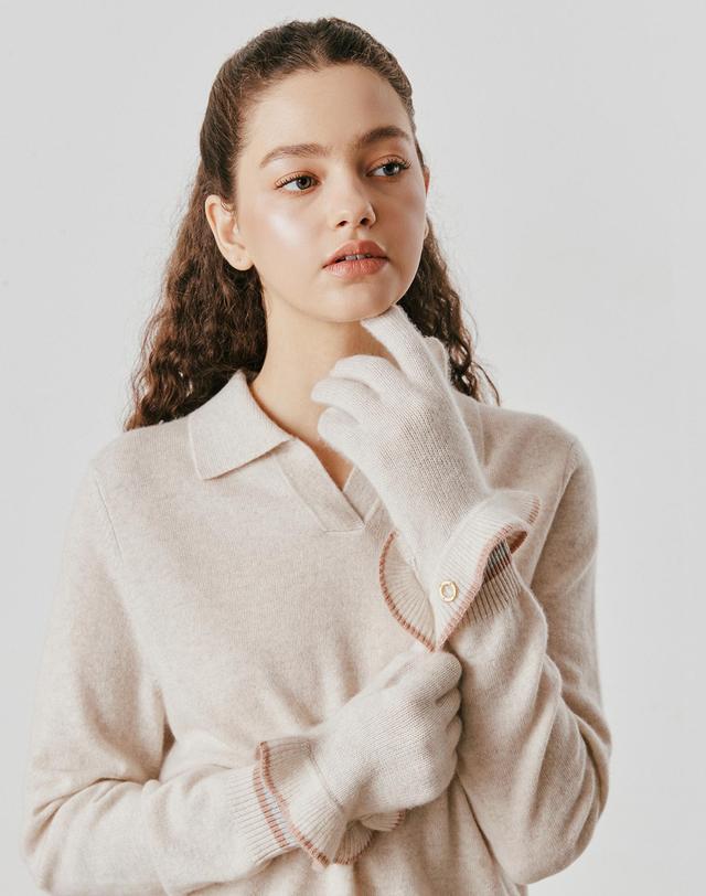 캐시미어하우스 [Murray Allan] 100%캐시미어 Ruffle glove_Sand beige (SE) M53AGL040SE 착용컷