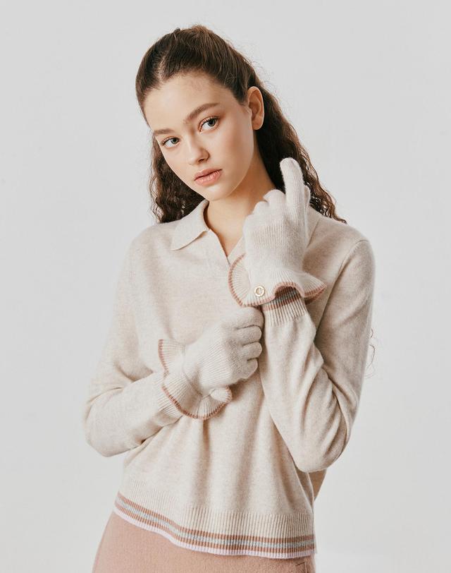 캐시미어하우스 [Murray Allan] 100%캐시미어 Ruffle glove_Sand beige (SE) M53AGL040SE 착용컷
