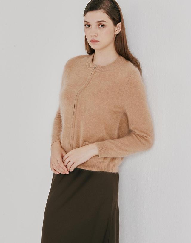캐시미어하우스 [Murray Allan] 100%캐시미어 Longhair zip-up cardigan_Camel (CA) M53WCD030CA 착용컷