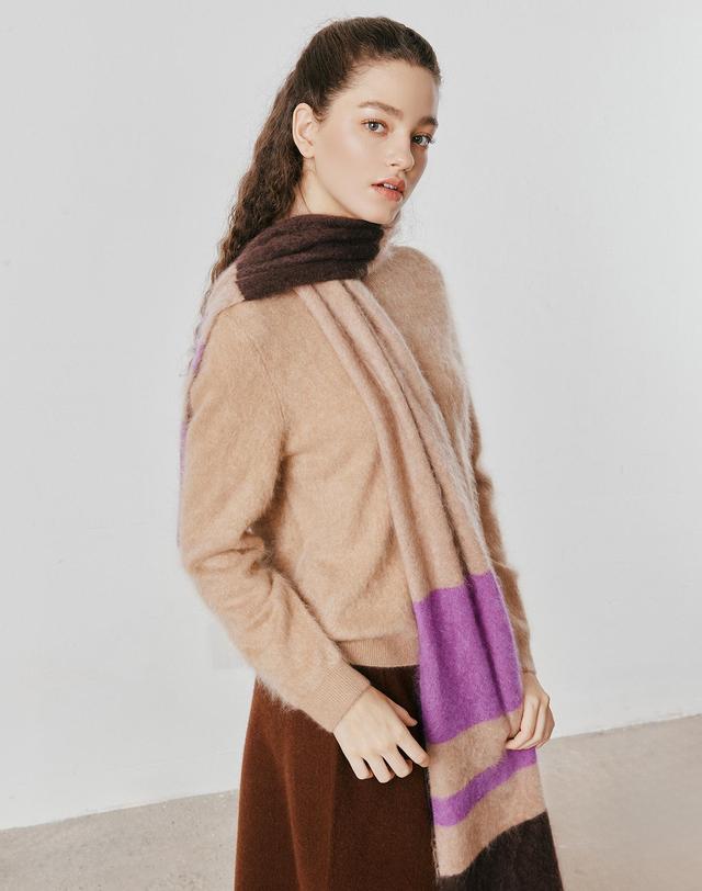 캐시미어하우스 [Murray Allan] 100%캐시미어 Longhair multi muffler_Camel (CA) M53AMU043CA 착용컷