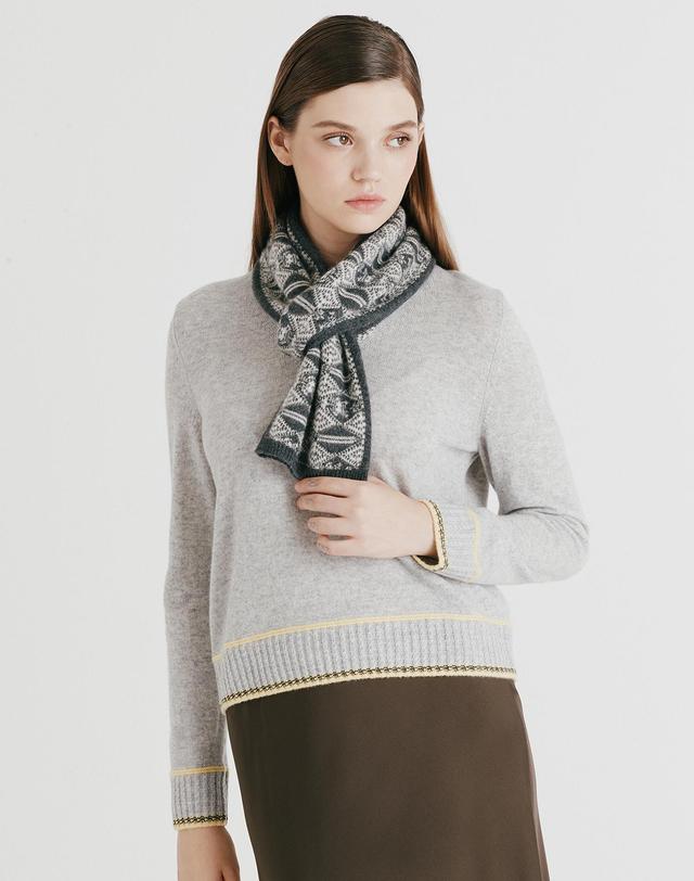 캐시미어하우스 [Murray Allan] 100%캐시미어 Rhombus pattern petit scarf_Dark grey (DG) M53APE050DG 착용컷