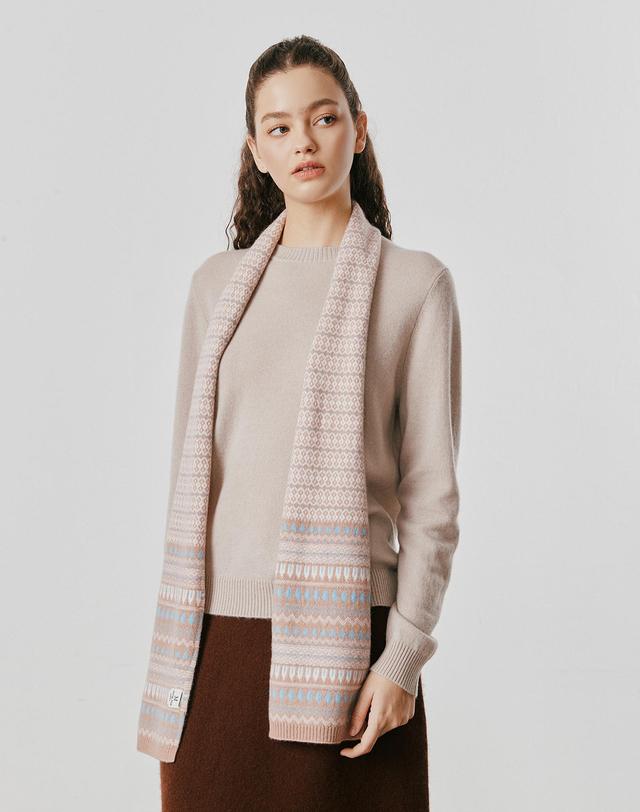 캐시미어하우스 [Murray Allan] 100%캐시미어 Nordic jacquard scarf_Camel (CA) M53ASF063CA 착용컷