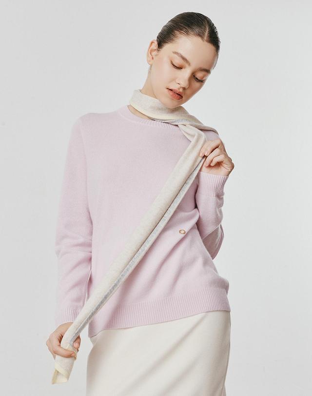 캐시미어하우스 [Murray Allan] 100%캐시미어 Double line petit scarf_Sand beige (SE) M53APE064SE 착용컷