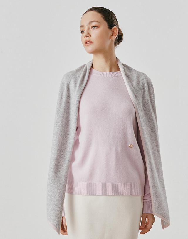 캐시미어하우스 [Murray Allan] 100%캐시미어 Double line petit scarf_Light grey (LG) M53APE064LG 착용컷