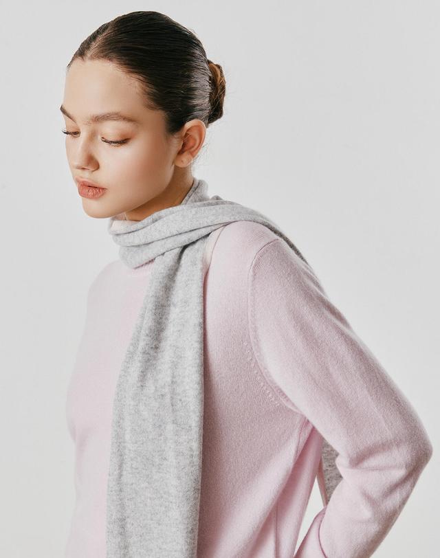 캐시미어하우스 [Murray Allan] 100%캐시미어 Double line petit scarf_Light grey (LG) M53APE064LG 착용컷