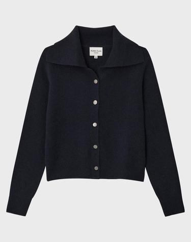 [캐시미어 100%] 와이드 카라 가디건 (Navy)_M63WCD012