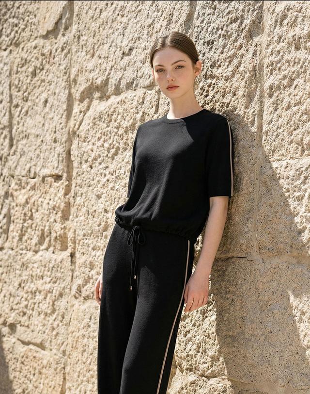 캐시미어하우스 [Murray Allan] 100%울 Cool wool Hem string Pullover_Black (BK) M62WPU002BK 착용컷