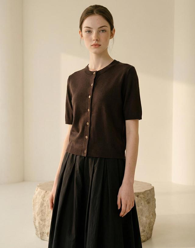 캐시미어하우스 [Murray Allan] 100%울 Airy wool Round Cardigan_Sepia (EA) M62WCD012EA 착용컷