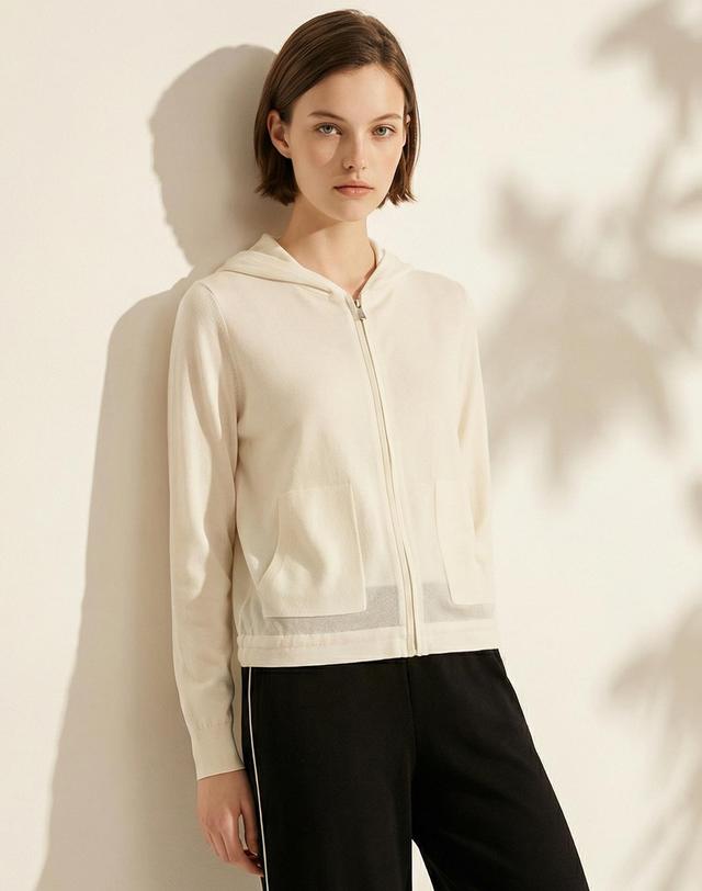 캐시미어하우스 [Murray Allan] 100%울 Airy hoody zip-up Cardigan_Ivory (IV) M62WCD014IV 착용컷