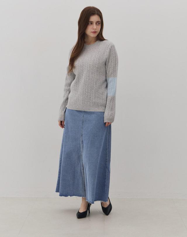 캐시미어하우스 케이블 컬러 블록 풀오버 (Cloud)_M63WPU009 그레이 착용컷