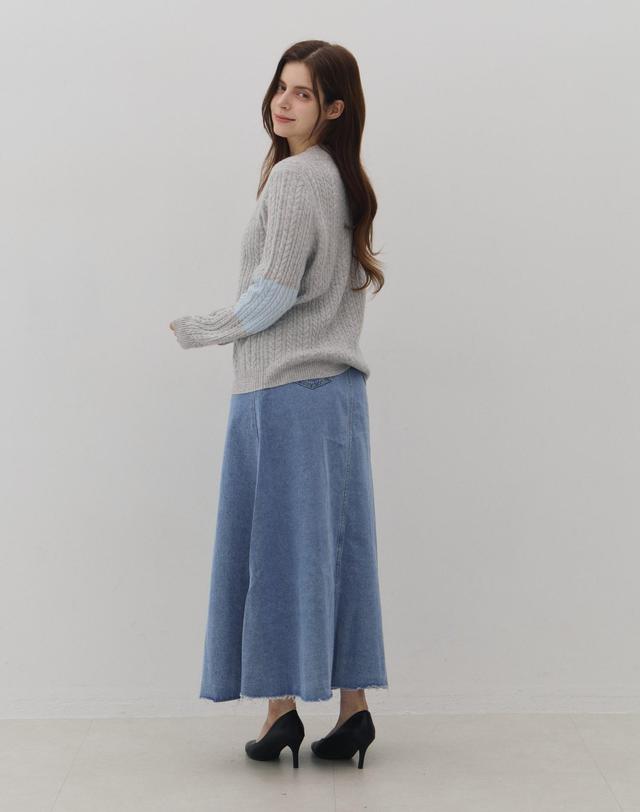 캐시미어하우스 케이블 컬러 블록 풀오버 (Cloud)_M63WPU009 그레이 착용컷