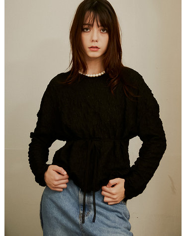 Seine Pleats Drop Shoulder Top_Black