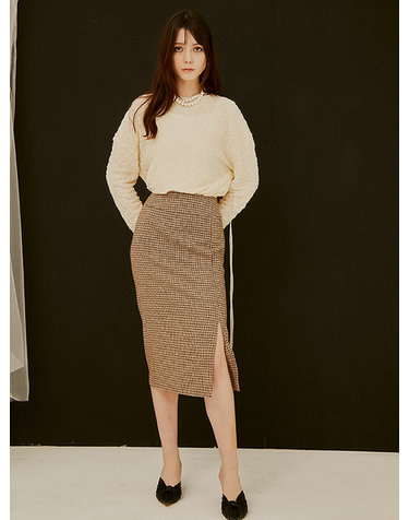 Rael Midi Tweed H Line Skirt_Brown