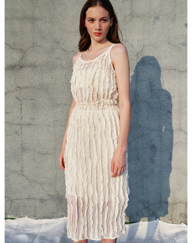 Ariana Natural Pleats Chiffon Dress_Ivory