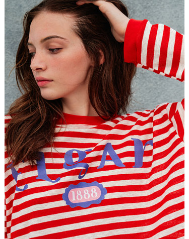Loose Fit Drop Shoulder Stripe T-shirt_Red