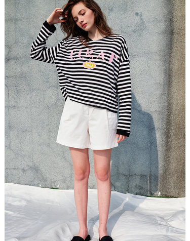 Loose Fit Drop Shoulder Stripe T-shirt_Black