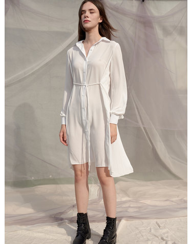 Four Season Back Pleats Chiffon Dress_White