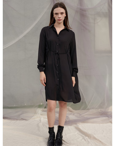 Four Season Back Pleats Chiffon Dress_Black