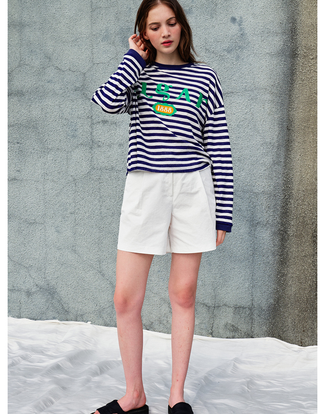 쏘리투머치러브 Loose Fit Drop Shoulder Stripe T-shirt_Blue 착용컷