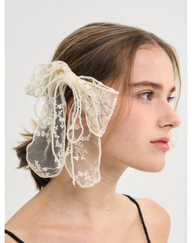 Lace Pearl Ribbon Hair Pin_Ivory