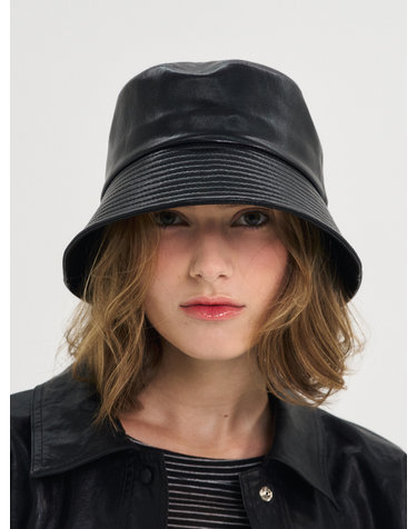 Faux Leather Bucket Hat_Black