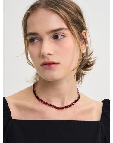 Red Square Jewel Necklace_Red
