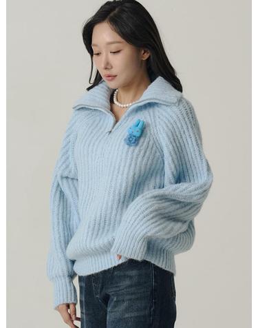 [인플루언서 세영 w/] Raglan Half Zip-up Wool Knit_Sky Blue