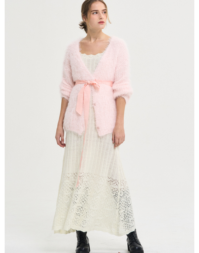 쏘리투머치러브 Adorable Fur String Cardigan_Pink 착용컷