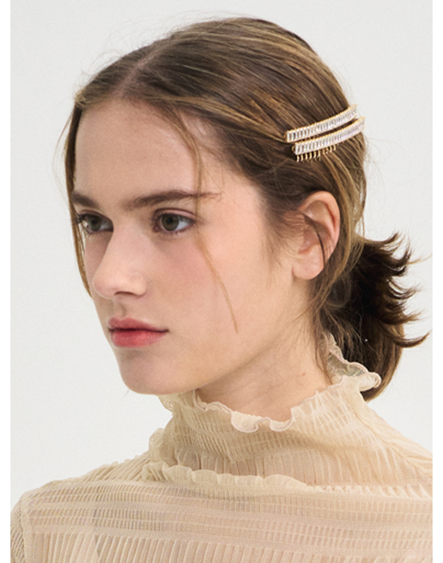 쏘리투머치러브 Art Deco Square Jewel Comb Hairclip_Gold 착용컷