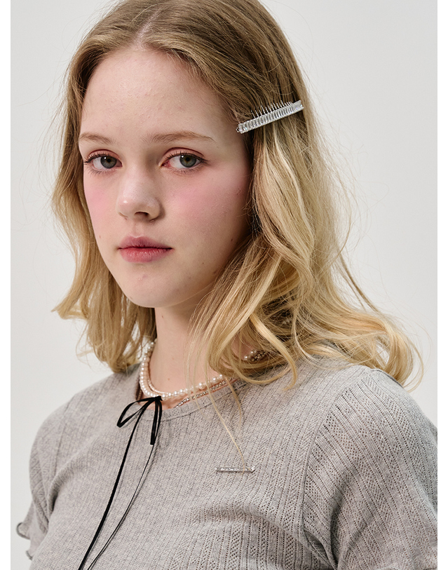 쏘리투머치러브 Art Deco Square Jewel Comb Hairclip_Silver 착용컷