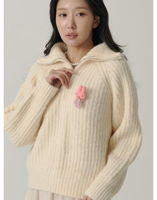 쏘리투머치러브 [인플루언서 세영 w/] Raglan Half Zip-up Wool Knit_Cream 착용컷