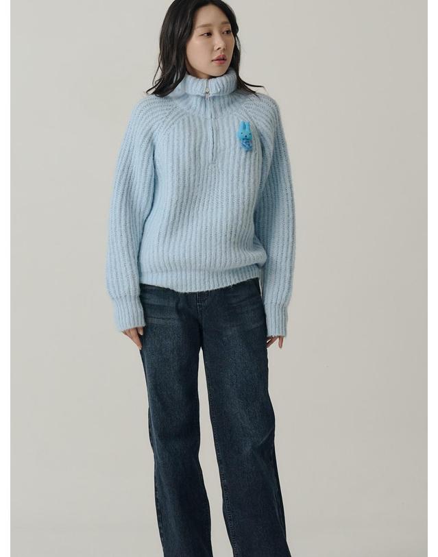 쏘리투머치러브 [인플루언서 세영 w/] Raglan Half Zip-up Wool Knit_Sky Blue 착용컷
