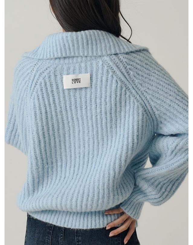 쏘리투머치러브 [인플루언서 세영 w/] Raglan Half Zip-up Wool Knit_Sky Blue 착용컷