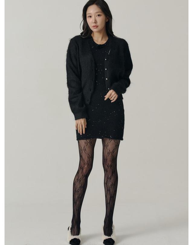 쏘리투머치러브 [인플루언서 세영 w/] Staring Night Knit Mini Dress_Black 착용컷