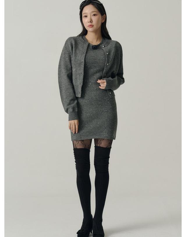쏘리투머치러브 [인플루언서 세영 w/] Staring Night Knit Cardigan_Charcoal 착용컷