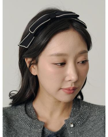 [인플루언서 세영 w/] Art Deco Jewel Satin Ribbon Hairband_Black