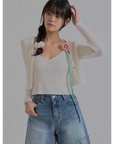 Coquette Bow Knit Crop Cardigan_Ivory