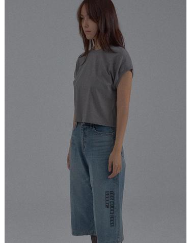 Dropped Shoulder Lettering Crop T-Shirt_Gray