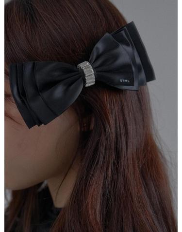 Crystal Buckle Satin Ribbon Hairpin_Black