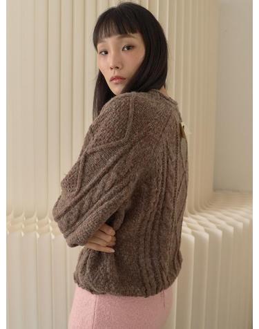 Raglan Cable Wool Knit Pullover_Brown