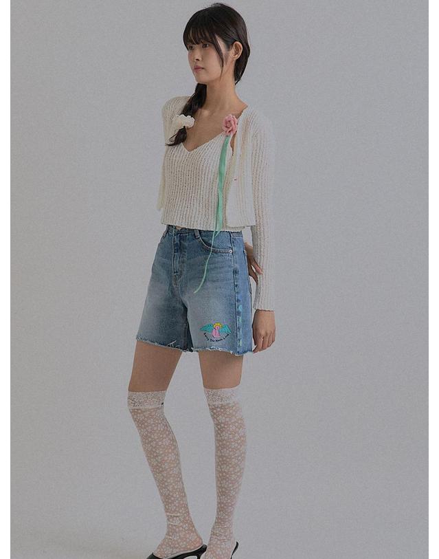 쏘리투머치러브 Coquette Bow Knit Crop Cardigan_Ivory 착용컷