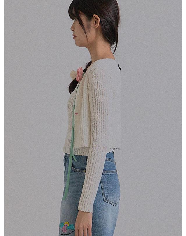 쏘리투머치러브 Coquette Bow Knit Crop Cardigan_Ivory 착용컷