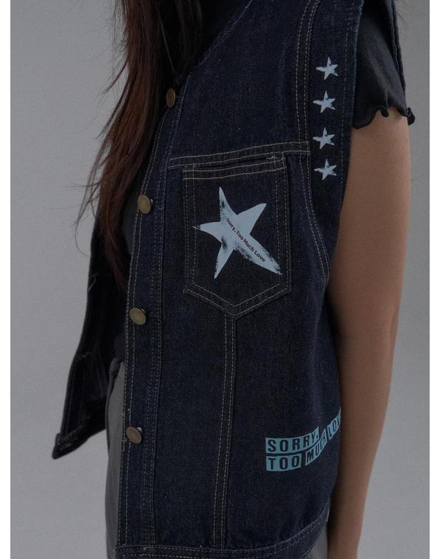 쏘리투머치러브 Rock Star Loose Fit Denim Vest_Blue 착용컷