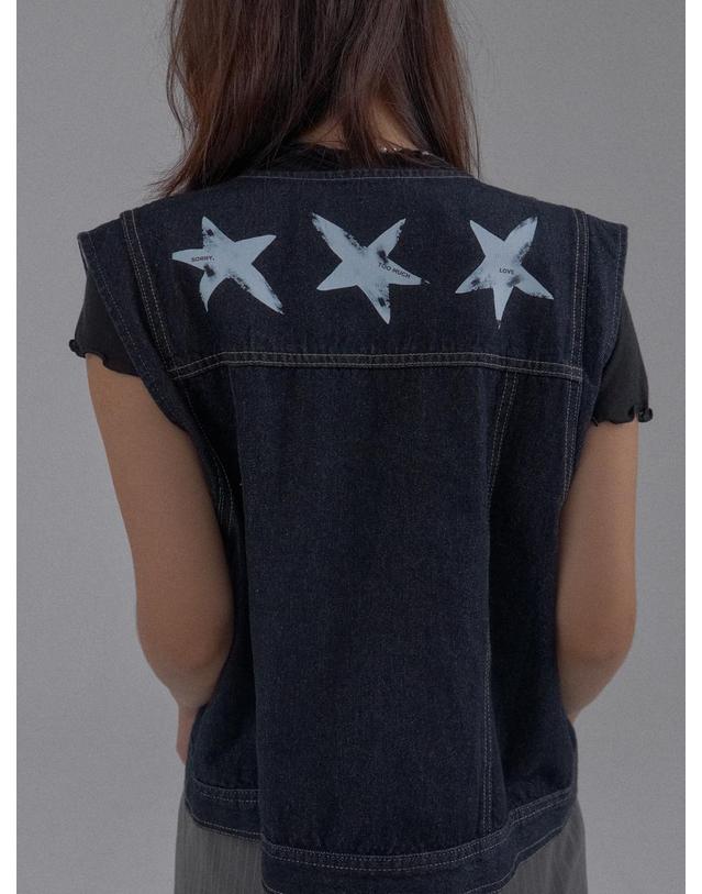쏘리투머치러브 Rock Star Loose Fit Denim Vest_Blue 착용컷